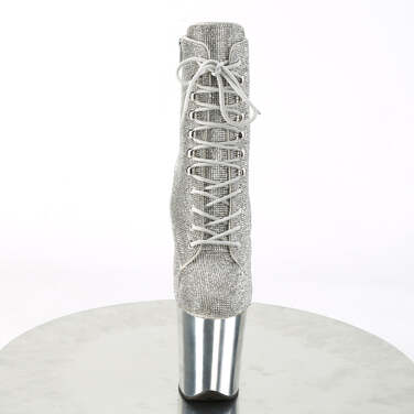 Ботинки Flamingo-1020CHRS, каблук 8 дюймов, ботильоны RS со шнуровкой PF 4 дюйма, декорированные, молния сбоку, серебристые