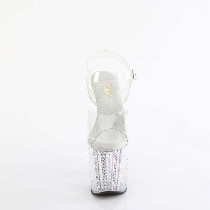 Босоніжки Enchant-708RS-01 на підборах 8 дюймів, босоніжки з ремінцем на щиколотці 3 3/4 дюйма з прикрашеними стразами PF, прозорі