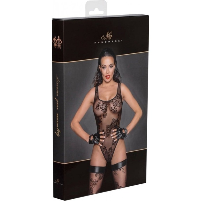 Боди с узорами S F242 Noir Handmade, полупрозрачное, черное