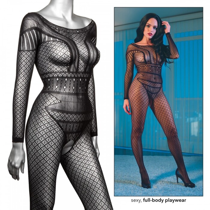 Сексуальный бодистокинг Scandal, O/S, кружевной с интимным вырезом, черный