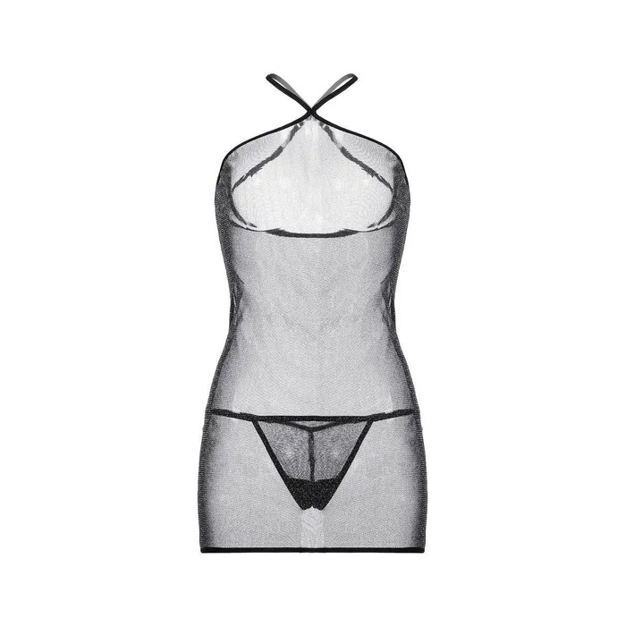 Платье сеточкой в стразах Sunspice и стринги, черный, L/XL