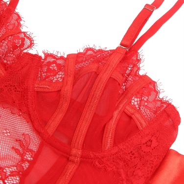 Боди с подвязками для чулок Star Night и атласными лентами на руки, красный, S