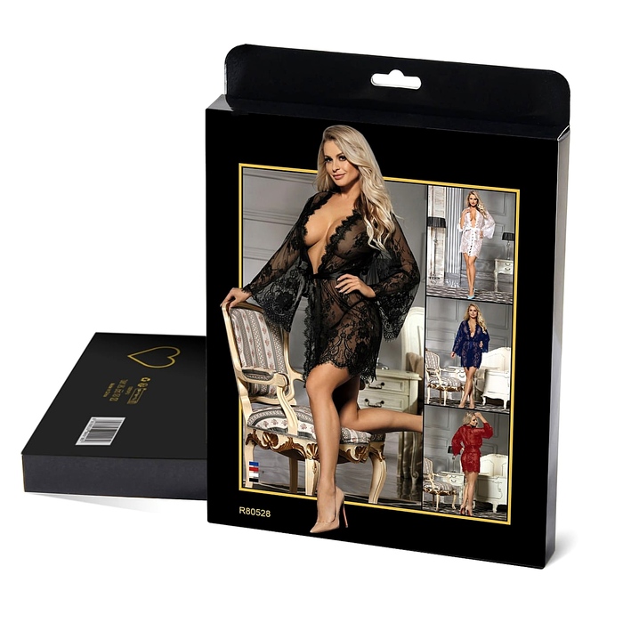 Кружевной халат Star Night с поясом и стрингами, белый, XS-S