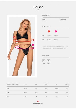 Комплект бюстгальтер и трусики Obsessive Eloissa set Black S/M