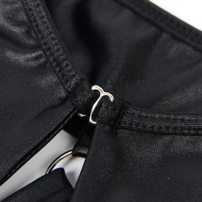 Платье из искусственной кожи и ремешками на руки и шею Star Night с трусиками, черный, XL