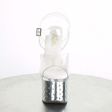 Босоніжки Discolite-708STAR **7-дюймовий каблук, 3-дюймовий ремінець на щиколотці з підсвічуванням PF LED, прозорий/сріблястий хром