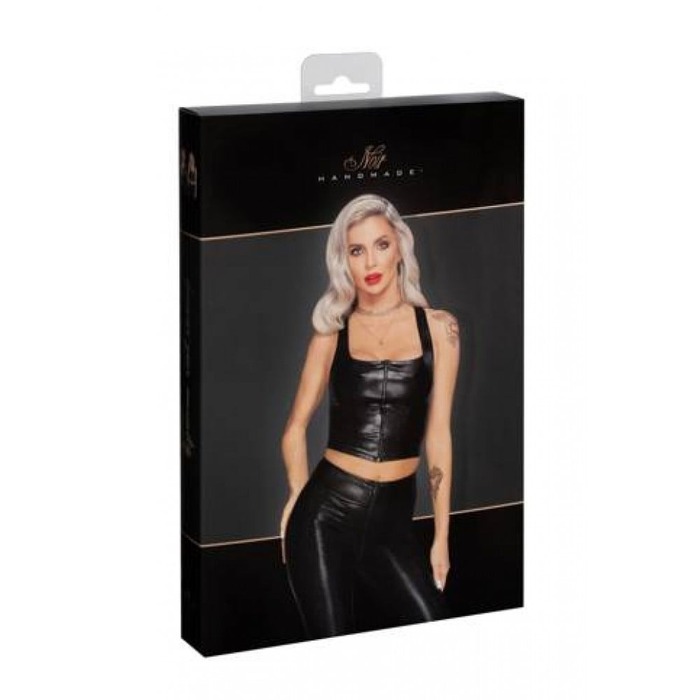 Топ эротичный виниловый со змеиным тиснением размер L F275 Noir Handmade, черный