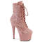 Чоботи Pleaser Adore-1020RM *7 дюймів на підборах, 2 3/4 дюйма на шнурівці з сітчастої шкіри RS, блискавка збоку, лососева штучна замша/ніжно-рожевий колір