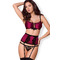 Комплект атласний з поясом для панчох Obsessive 861-SEG-5 бордовий, L/XL