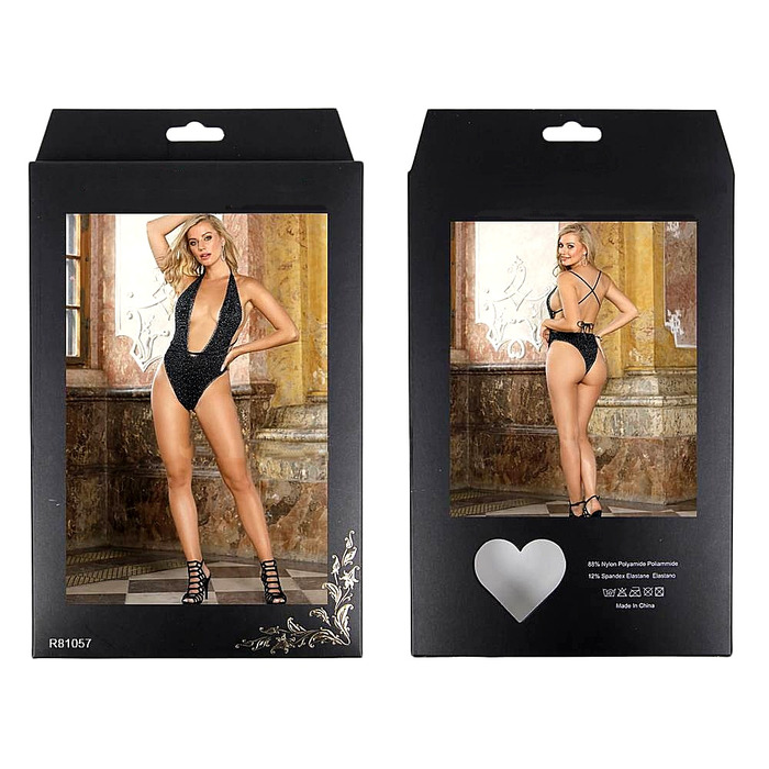 Боди со стразами Star Night с открытой спиной, черное, XS-M