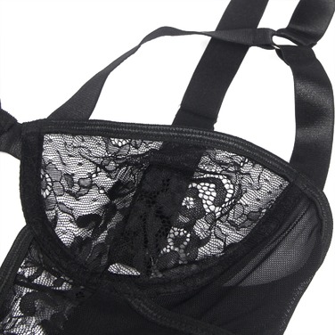 Боди кружевное Star Night с доступом и гартером, черное, XL-XXL