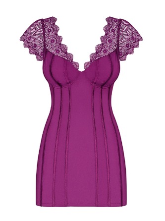 Сорочка с кружевными рукавами и стринги Obsessive Moketta фиолетовый, L/XL