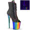 Ботинки Pleaser Flamingo-1021RC-02 *Каблук 8 дюймов, хромированный PF с открытым носком 4 дюйма, шнуровка, боковая молния, чёрный/многоцветный