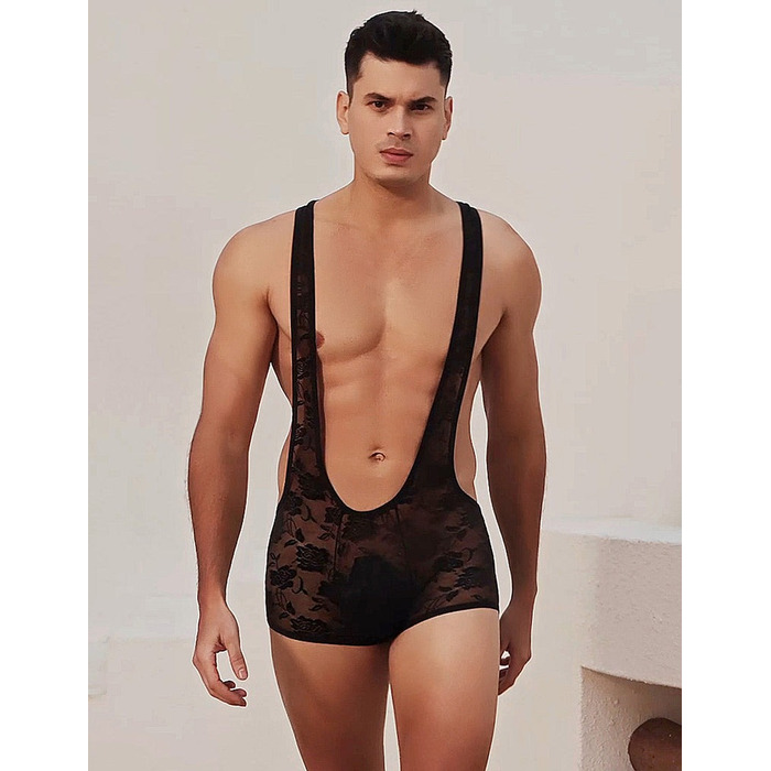 Чоловічий мереживний комбідрес із підтяжками Star Night чорний, S