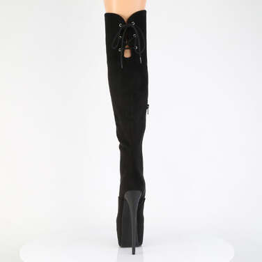 Чоботи Jubilant-3012FS на підборах 7 дюймів, чоботи вище коліна з прихованою застібкою PF 3 дюйми, збоку блискавка, чорна штучна замша