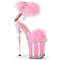 Босоніжки Pleaser Flamingo-824F на підборах 8 дюймів, босоніжки з хутра марабу 4 дюйми з манжетою на щиколотці, блискавка ззаду, прозорі/рожеві