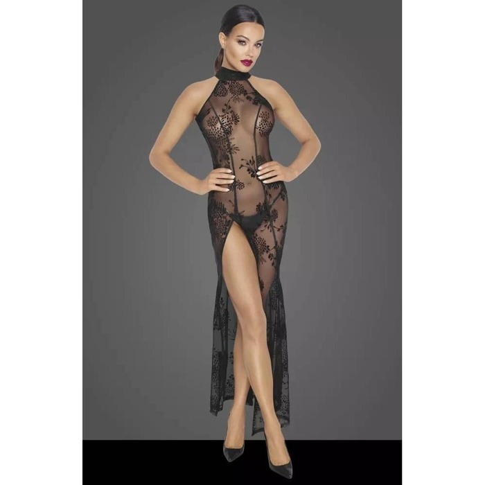 Платье длинное сексуальное с узорами L F239 Noir Handmade, черное