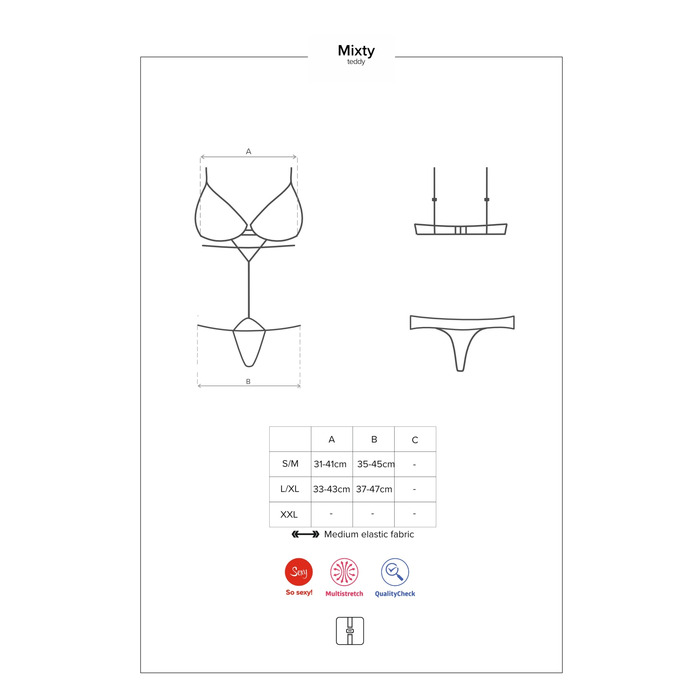 Боди ажурный полупрозрачный Obsessive Mixty teddy чёрный, S/M