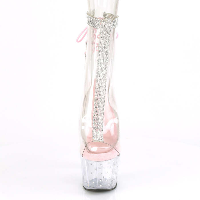 Чоботи Stardust-1018C-2RS *7 дюймів на підборах, 2 3/4 дюйма з відкритим носком/підбором, ботильйони до щиколотки з RS, ніжно-рожеві/прозорі