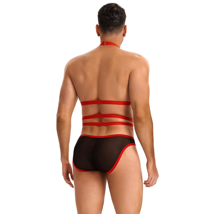 Чоловічі труси з портупеєю та чокером Star Night червоний-чорний, S