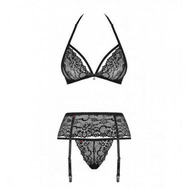 Комплект с поясом для чулок Obsessive 838-SEG-1 3 pcs set black S/M