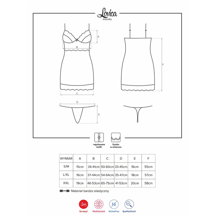 Cорочка Obsessive Lovica c вставками кружева и чашечками на косточках, красный, XXL