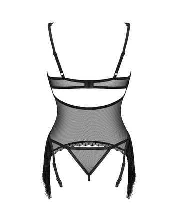 Корсет з бахромою та стрінги Obsessive Sherila чорний, XS/S