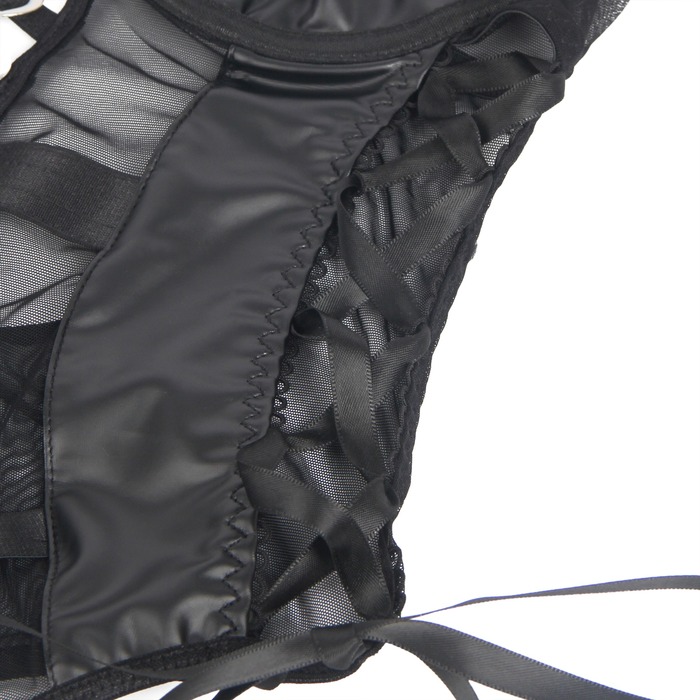 Боди из искусственной кожи Star Night, с гартером, черное, L