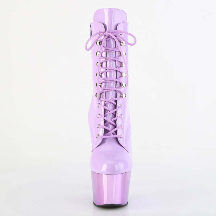 Ботинки Adore-1020, каблук 7 дюймов, 2 3/4 дюйма, шнуровка спереди, боковая молния, лавандовый лакированный хром