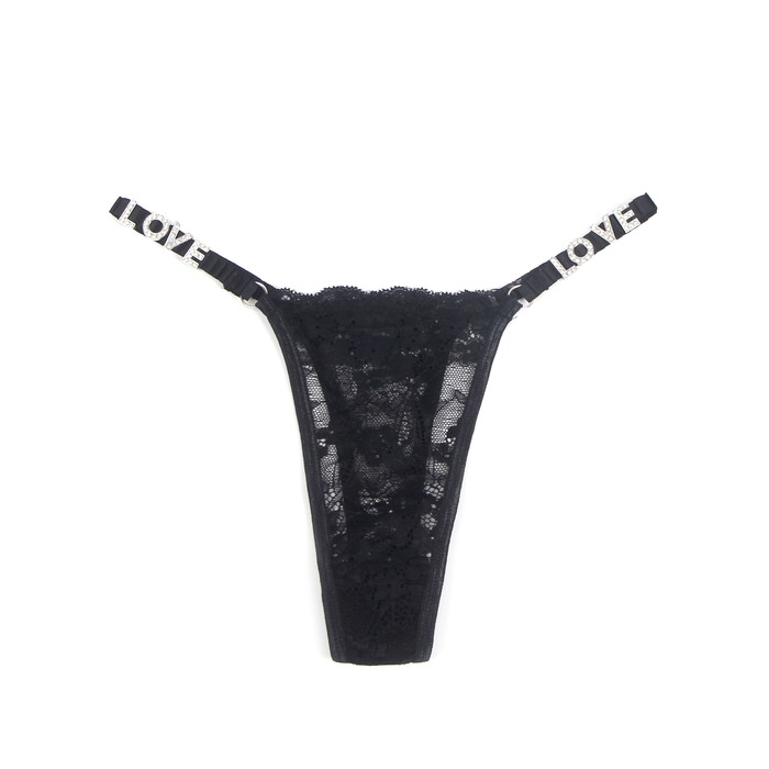 Трусики кружевные Star Night со стразами LOVE, черные, XL