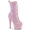 Чоботи Pleaser Adore-1040GR *7 дюймів на підборах, 2 3/4 дюйма на шнурівці спереду, збоку блискавка, ніжно-рожеві