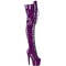 Чоботи Pleaser Adore-3020GP на підборах 7 дюймів, еластичні черевики до стегна 2 3/4 дюйма зі шнурівкою PF, блискавка збоку, фіолетовий блискучий лак