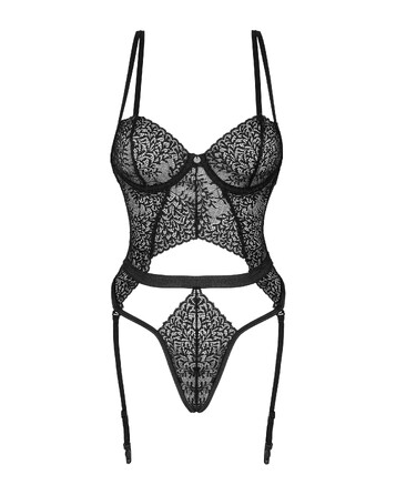 Мереживне боді зі знімними підв'язками для панчох Obsessive Yaskana чорний, XS/S