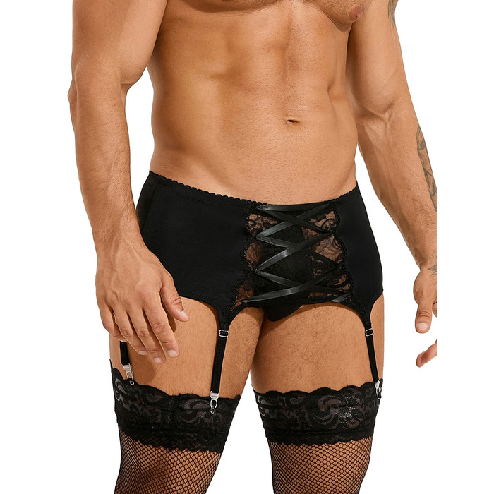 Мужской пояс кружевной с подвязками Star Night черный, M