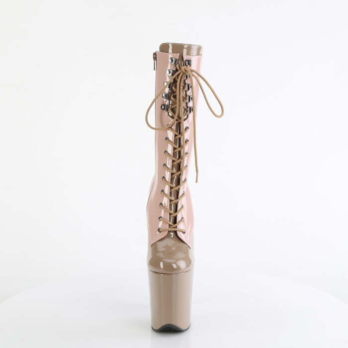 Чоботи Flamingo-1054DC *8-дюймовий каблук, 4-дюймові PF двоколірні черевики на шнурівці до середини ікри, блискавка збоку, рум'яно-коричневі