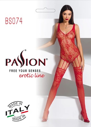 Бодистокинг ажурный с имитацией чулков BS074 red