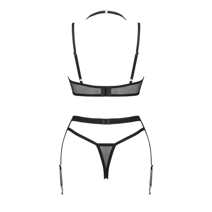 Комплект 3 предмети - ліф, стрінги та пояс для панчох Selinne 3-pcs set, чорний, XS/S