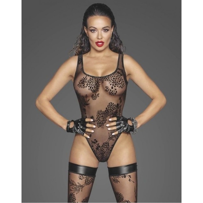 Боди с узорами L F242 Noir Handmade, полупрозрачное, черное