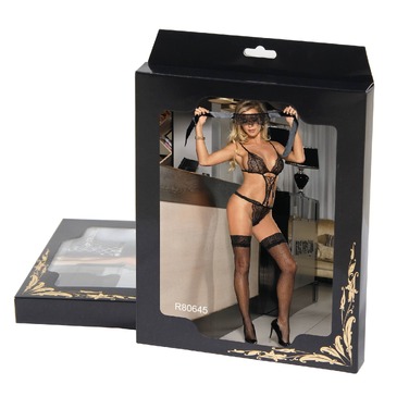 Комплект білизни Star Night боді та пов'язка на очі, чорний, M-L