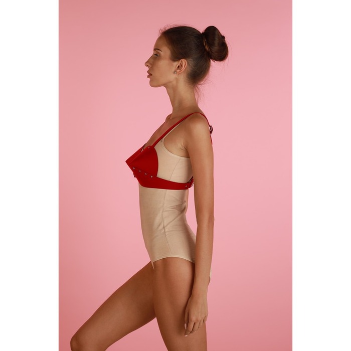 Бюстгалтер - конус 'L27' RED, экокожа, ручная работа, красный