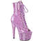 Ботинки Pleaser Adore-1021GP *Каблук 7 дюймов, PF-ботинки с открытым носком, шнуровкой и молнией сбоку, сиреневый блестящий лак