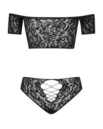 Комплект мереживний топ і трусики Obsessive Inessita set Black XL / XXL