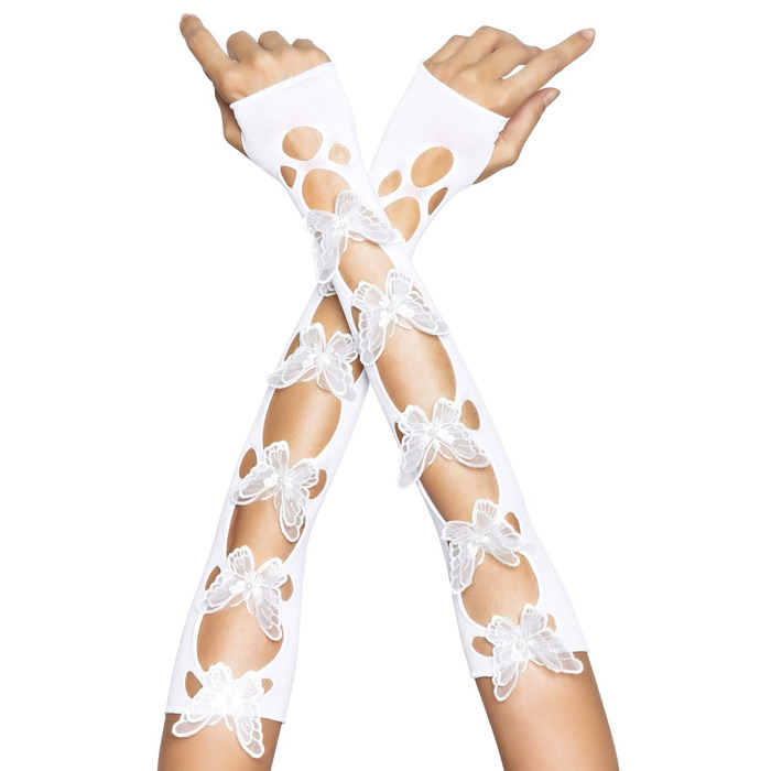 Рукавички білі з метеликами Leg Avenue