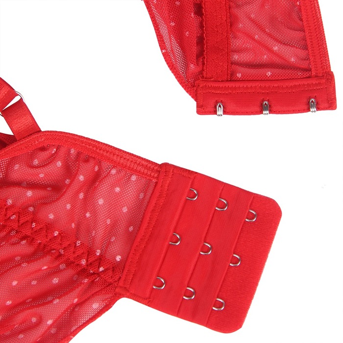 Пеньюар в горошек с бантами на груди Star Night и стринги в комплекте, красный, XS/S