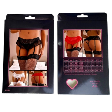 Комплект мереживний пояс для панчіх StarNight з трусиками з доступом, білий, M-L