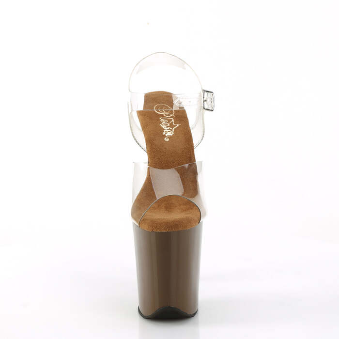 Босоніжки Flamingo-808 на підборах 8 дюймів, босоніжки з ремінцем на щиколотці 4 дюйми, прозорі/коричневі