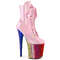 Чоботи Pleaser Flamingo-1020HG *8-дюймовий каблук, 4-дюймові черевики на шнурівці спереду з PF, блискавка збоку, ніжно-рожеві/багатокольорові