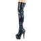 Сапоги Pleaser Adore-3000HWR, каблук 7 дюймов, эластичный ботинок PF 2 3/4 дюйма, молния сбоку, чёрный с чёрной голограммой