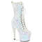Чоботи Pleaser Adore-1040-IG *7 дюймів на підборах, 2 3/4 дюйма на шнурівці з голографічним блискітками, білі
