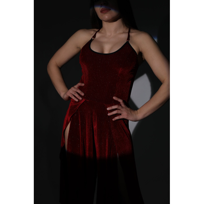 Комбінезон SPARKLING VELVET — Сяюче Вбрання для Руху в Pole Dance та Артистичному Танці - бордовий